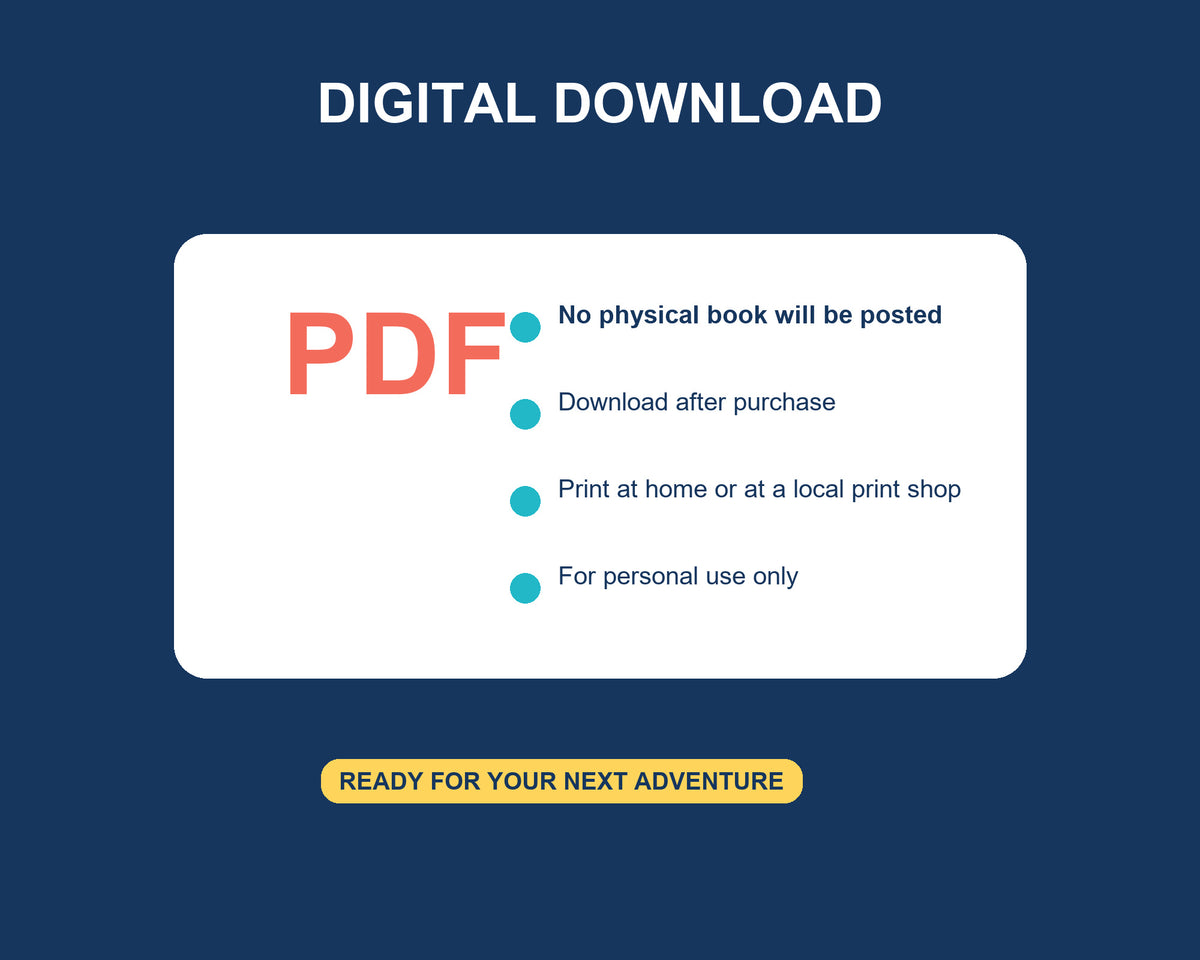 Digital download notice for Pip’s PDF activity book: no physical book, download after purchase and print at home.