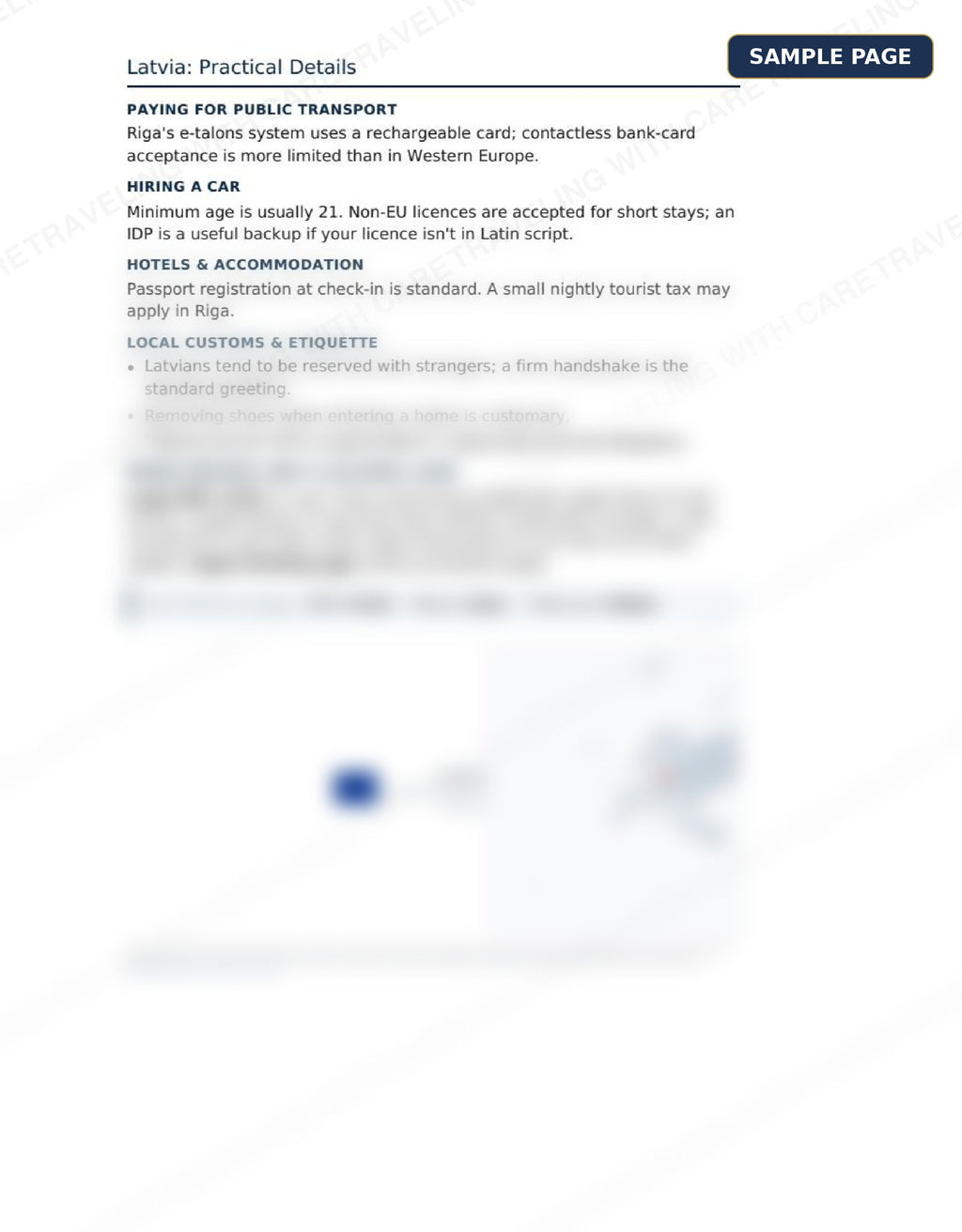 Sample page from the Baltics Travel Guide practical details