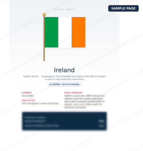 Sample page from the British Isles Travel Guide showing Ireland country profile