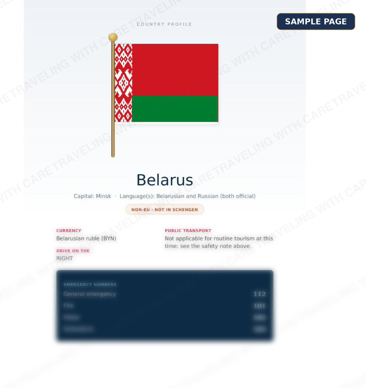 Sample page from the Eastern Europe Travel Guide showing Belarus country profile